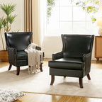 Mid-Century Modern Wingback Vegan Leather Armchair, Ergonomic, Set of 2