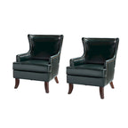 Mid-Century Modern Wingback Vegan Leather Armchair, Ergonomic, Set of 2