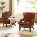 Mid-Century Modern Wingback Vegan Leather Armchair, Ergonomic, Set of 2