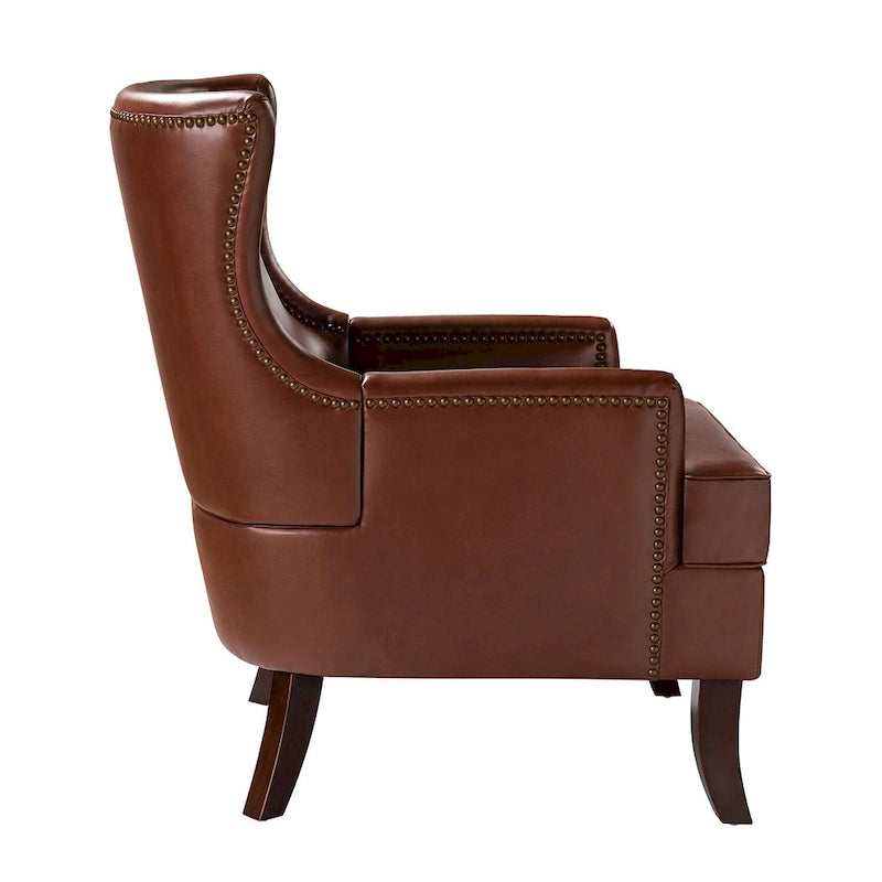 Mid-Century Modern Wingback Vegan Leather Armchair, Ergonomic, Set of 2