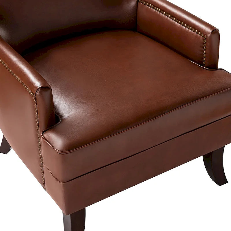 Mid-Century Modern Wingback Vegan Leather Armchair, Ergonomic, Set of 2