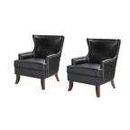 Mid-Century Modern Wingback Vegan Leather Armchair, Ergonomic, Set of 2