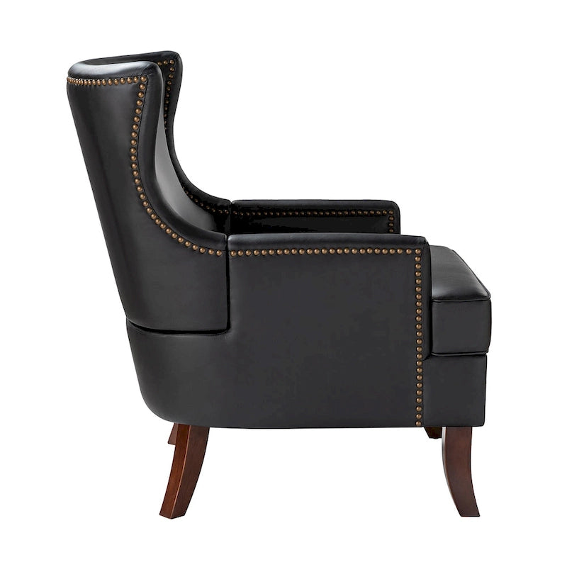 Mid-Century Modern Wingback Vegan Leather Armchair, Ergonomic, Set of 2