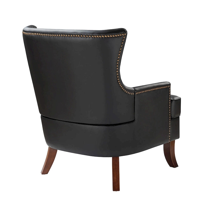 Mid-Century Modern Wingback Vegan Leather Armchair, Ergonomic, Set of 2
