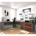 L-Shaped Home Office Workstation with Lateral File Cabinet
