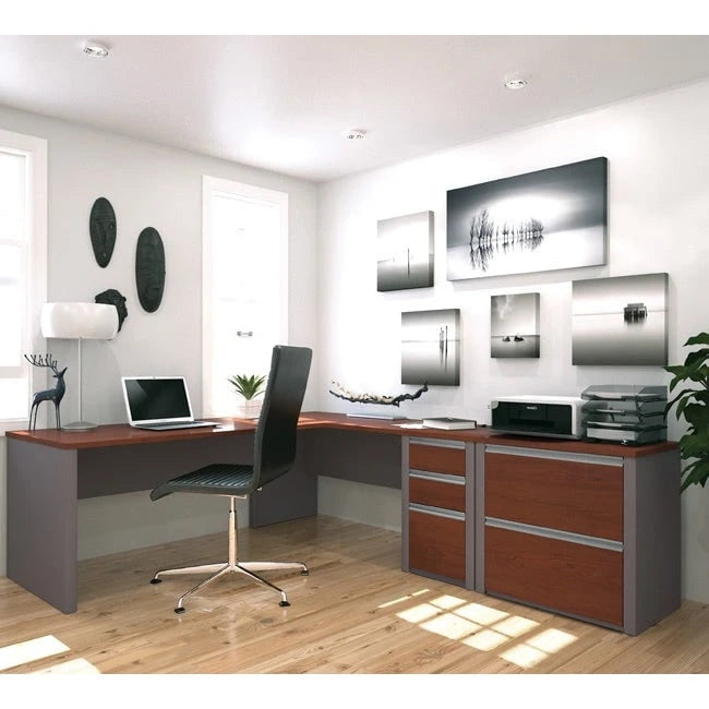 L-Shaped Home Office Workstation with Lateral File Cabinet