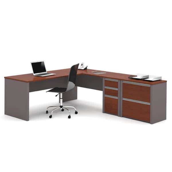 L-Shaped Home Office Workstation with Lateral File Cabinet