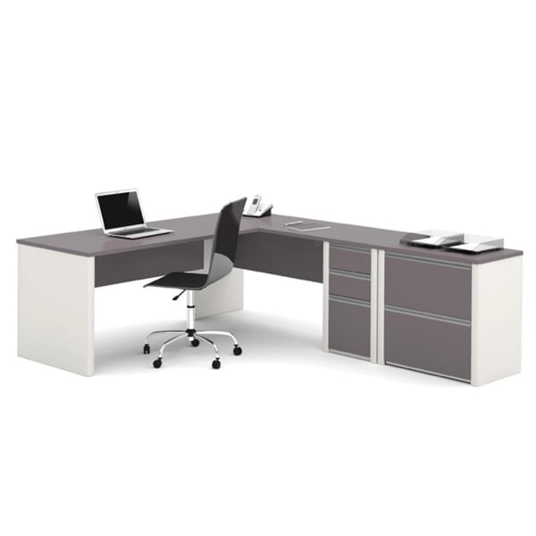 L-Shaped Home Office Workstation with Lateral File Cabinet