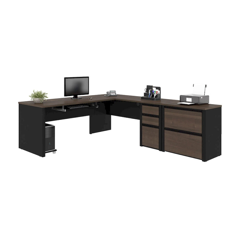 L-Shaped Home Office Workstation with Lateral File Cabinet