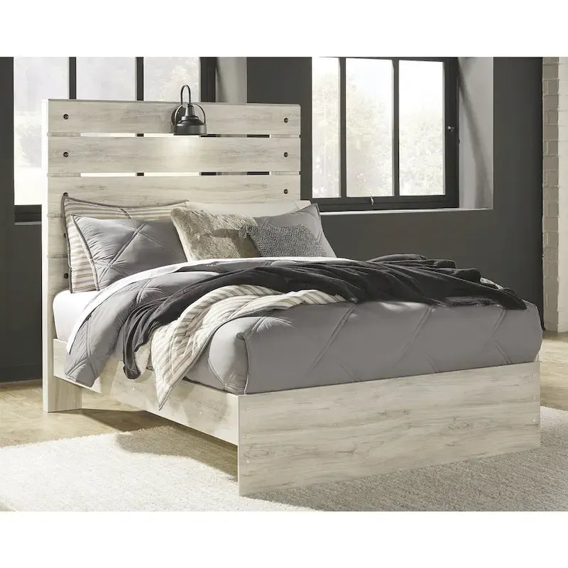 Whitewash Panel Bed | Rustic Industrial Farmhouse Style | Available in Twin, Full, Queen & King