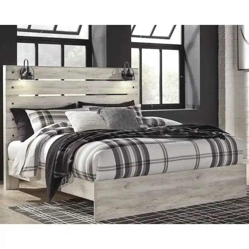 Whitewash Panel Bed | Rustic Industrial Farmhouse Style | Available in Twin, Full, Queen & King