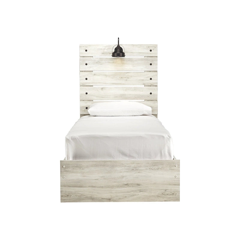 Whitewash Panel Bed | Rustic Industrial Farmhouse Style | Available in Twin, Full, Queen & King