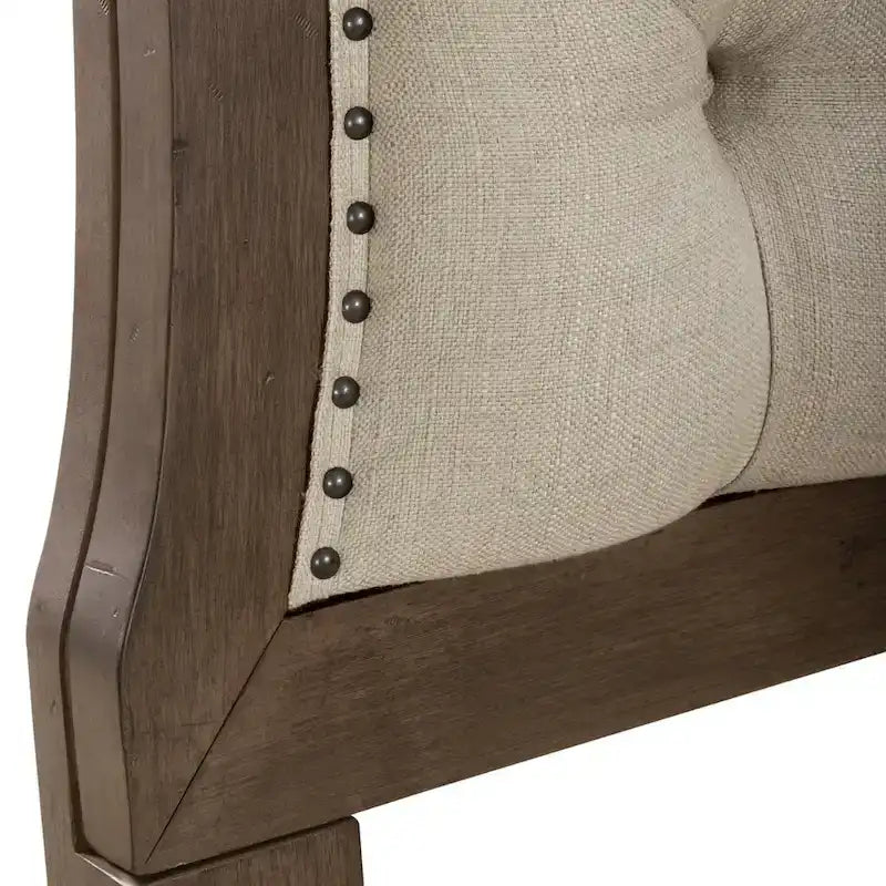 Dusty Taupe King Shelter Bed – Farmhouse Style Upholstered Headboard