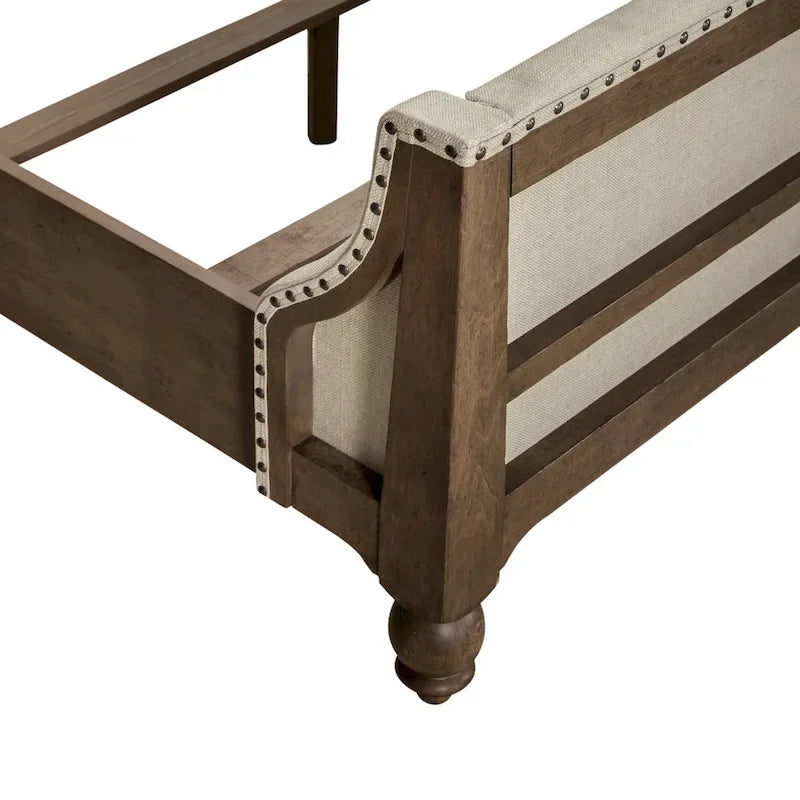 Dusty Taupe King Shelter Bed – Farmhouse Style Upholstered Headboard