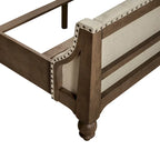 Dusty Taupe King Shelter Bed – Farmhouse Style Upholstered Headboard