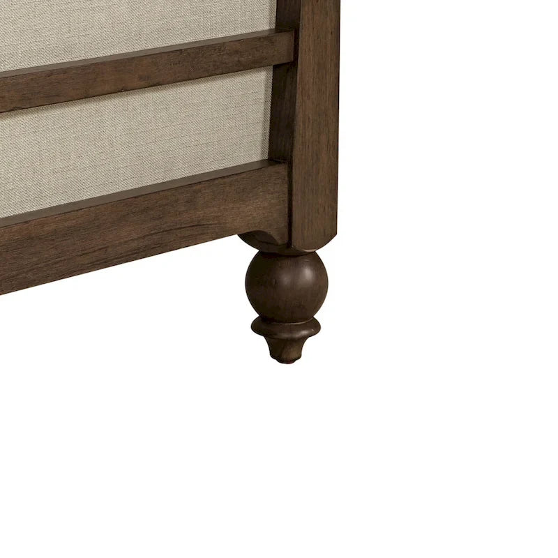 Dusty Taupe King Shelter Bed – Farmhouse Style Upholstered Headboard