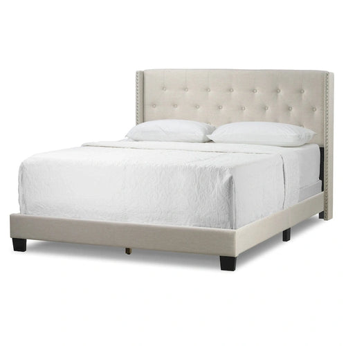 Asali Beige Fabric Bed with Button Tufting and Nail Headed Wings