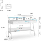 Computer Writing Desk with 2 Drawers and Storage Shelf, Monitor Stand