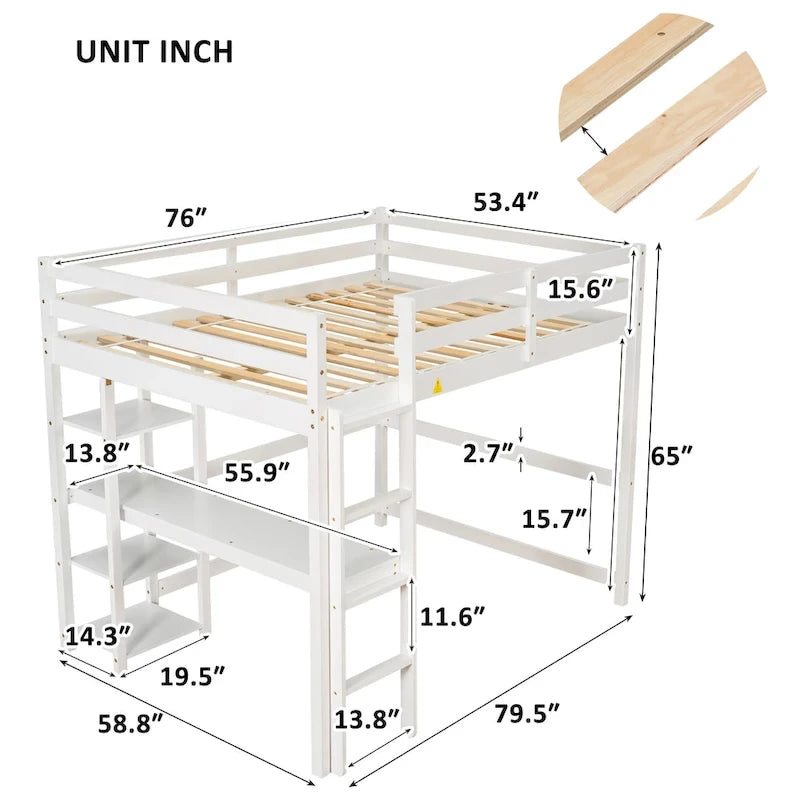 Full Loft Bed with Desk ,Shelves and Ladder