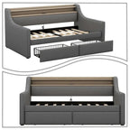 Modern Stylish Twin Size Upholstered Storage Daybed with Nailhead Trim