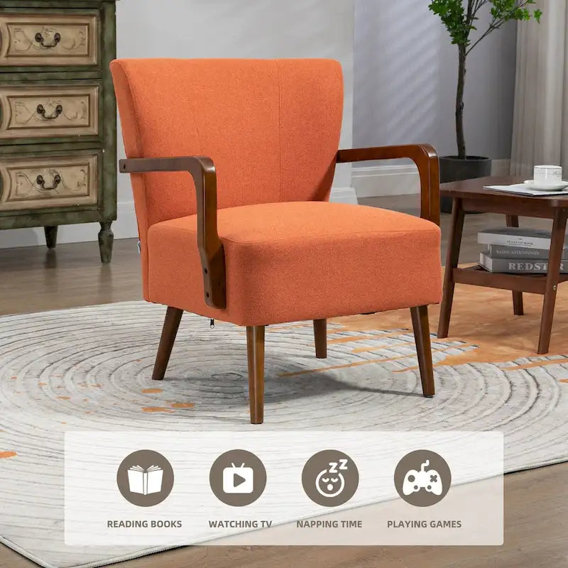 Modern chairs in the living room, wooden frame armchairs