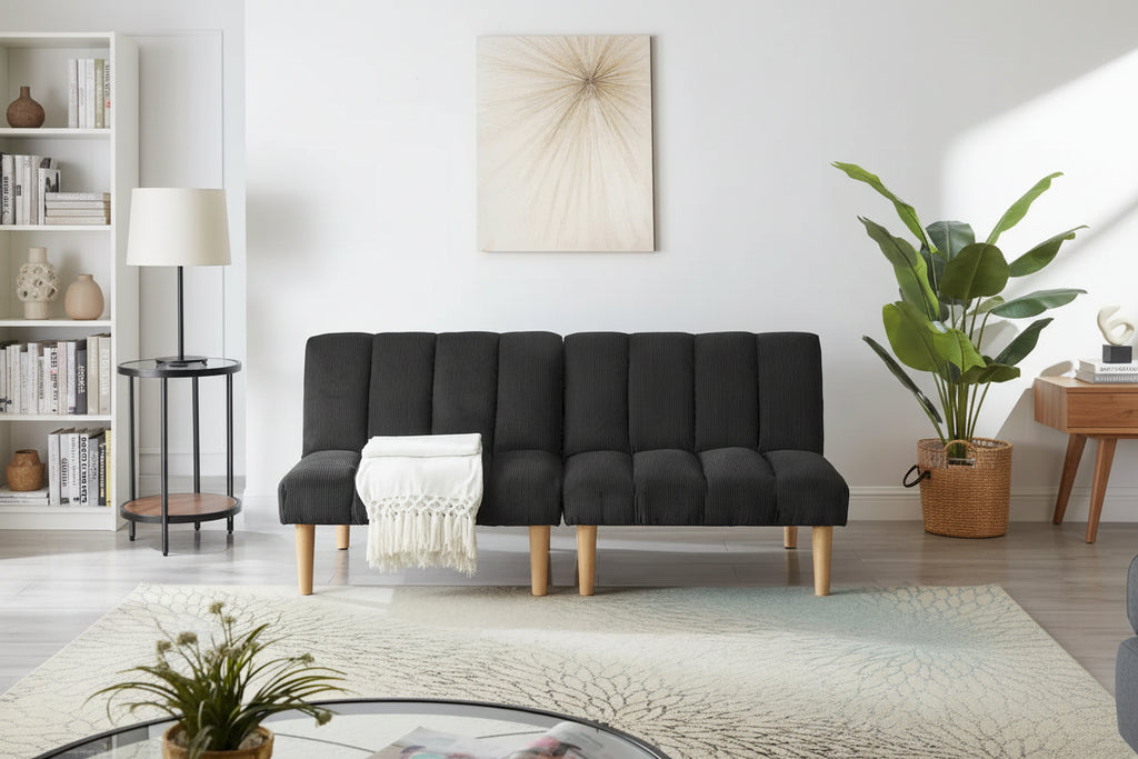 Corduroy Fabric Wooden Legs Convertible Sofa Bed