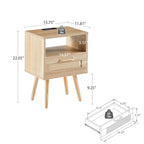 15.75Rattan End table with Power Outlet &USB PortsModern nightstand with drawer and solid wood legs,side table for living room