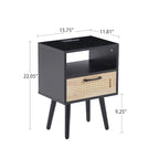 15.75Rattan End table with Power Outlet &USB PortsModern nightstand with drawer and solid wood legs,side table for living room