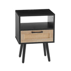 15.75Rattan End table with Power Outlet &USB PortsModern nightstand with drawer and solid wood legs,side table for living room