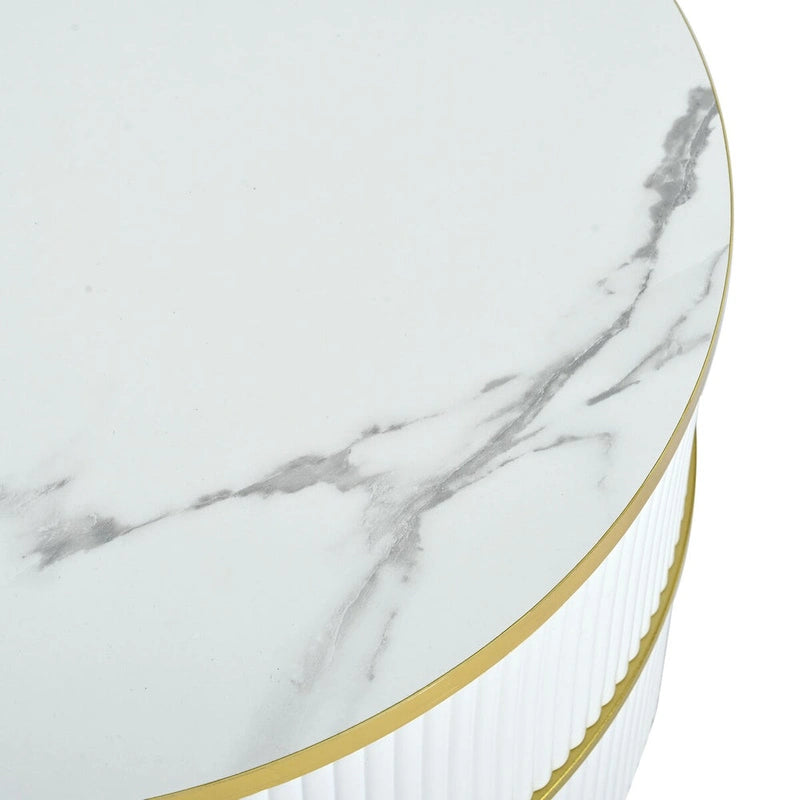 Stackable Round Coffee Table with 2 Drawers, Modern Nesting Tables