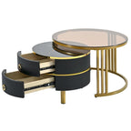 Stackable Round Coffee Table with 2 Drawers, Modern Nesting Tables