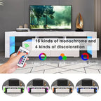 Modern TV Stand up to 70 TV with 2 Drawers & Shelves, LED Lights - 63W x 14D x 18H