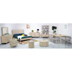 Round Solid Acacia Wood Coffee Table with Hidden Storage Door | Coastal Style