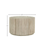 Round Solid Acacia Wood Coffee Table with Hidden Storage Door | Coastal Style