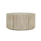 Round Solid Acacia Wood Coffee Table with Hidden Storage Door | Coastal Style