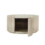 Round Solid Acacia Wood Coffee Table with Hidden Storage Door | Coastal Style