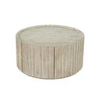 Round Solid Acacia Wood Coffee Table with Hidden Storage Door | Coastal Style