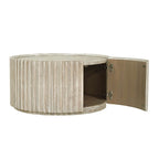 Round Solid Acacia Wood Coffee Table with Hidden Storage Door | Coastal Style