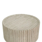 Round Solid Acacia Wood Coffee Table with Hidden Storage Door | Coastal Style