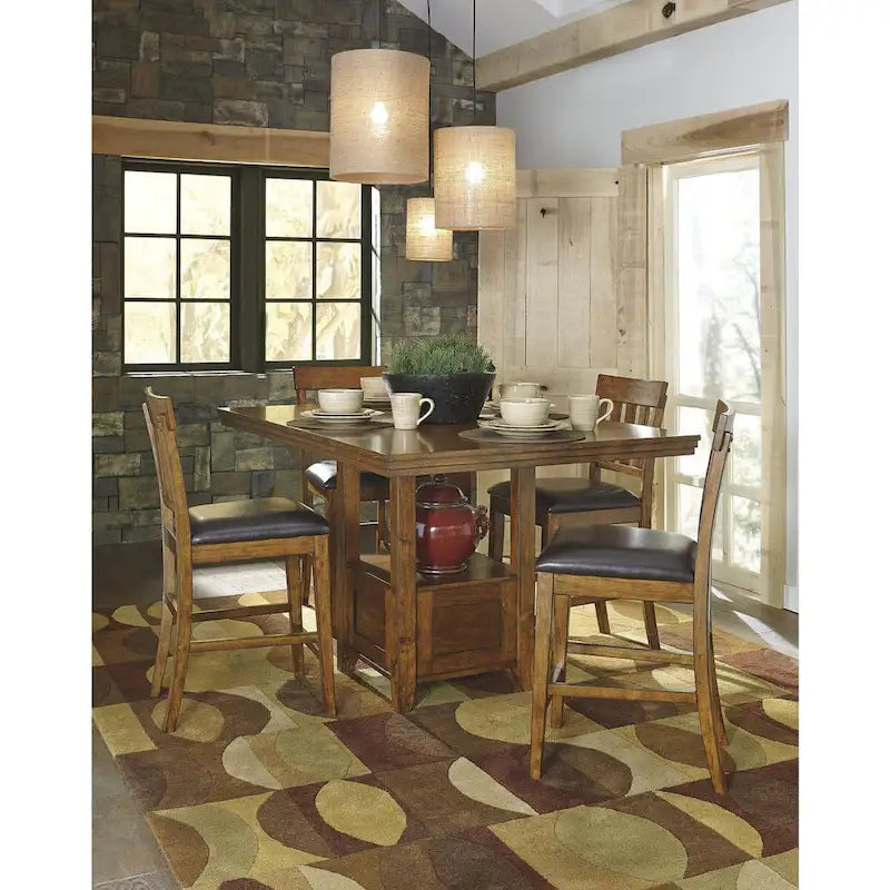 Medium Brown 8-Piece Counter Height Dining Set – Table & Chairs