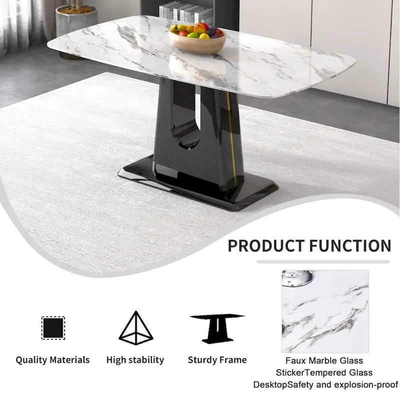 A Modern, Minimalist, and Luxurious Dining Table with a White Imitation Marble Tabletop