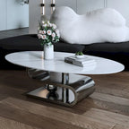 Exquisite Modern Oval Coffee table with white 51L Stone Top and Gold Metal Base