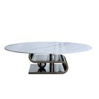Exquisite Modern Oval Coffee table with white 51L Stone Top and Gold Metal Base